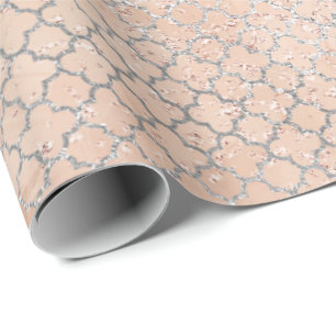 Papel De Regalo Quatrefoil Silver Glam Rosa Rosa Gold Peach Sheach
