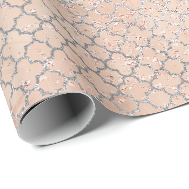 Papel De Regalo Quatrefoil Silver Glam Rosa Rosa Gold Peach Sheach (Esquina del rollo)