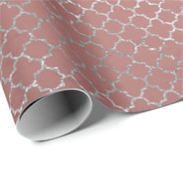 Papel De Regalo Quatrefoil Silver Glam Rosa Rosa Oro brillante