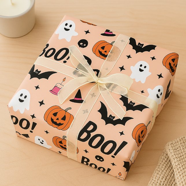 Papel De Regalo ¡Qué lindo "Boo!" Patrón de fantasmas y calabazas  (Subido por el creador)