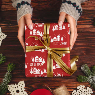 Papel De Regalo Que Nieva El Patrón De Navidades Rojos Y Blancos