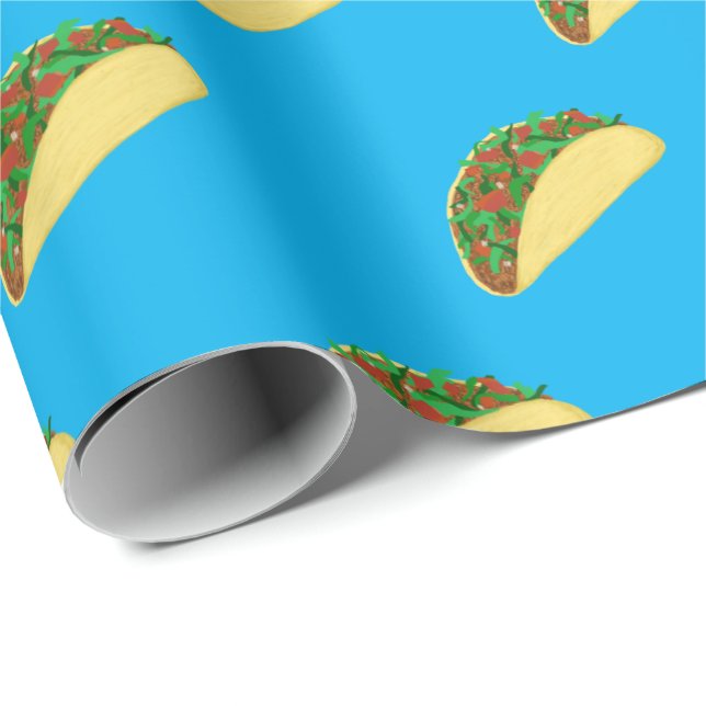 Papel De Regalo ¡Qué picante! Yummy Taco Pattern sobre el azul (Esquina del rollo)