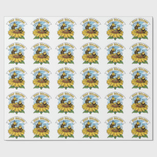 Papel De Regalo Quédate dorado - Ilustracion de abejas y flores