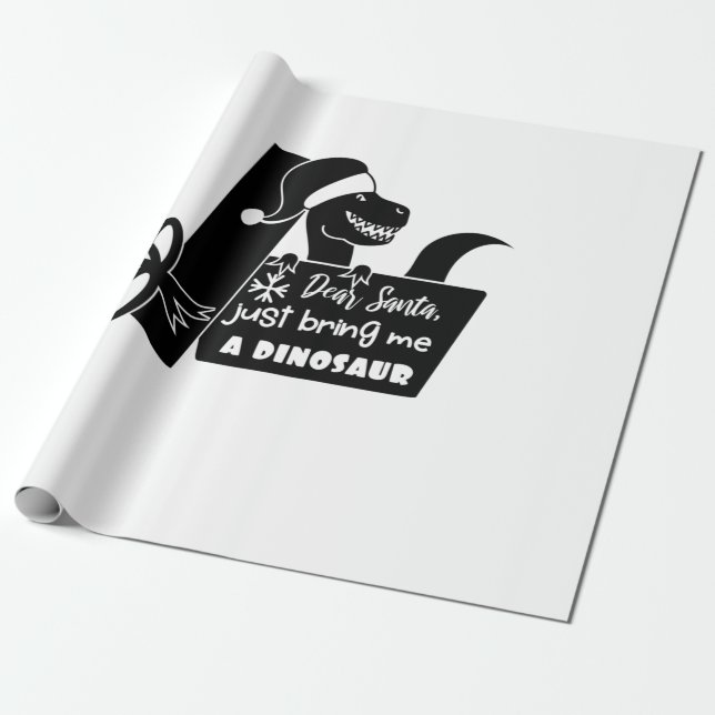Papel De Regalo Querido Santa, sólo tráeme un dinosaurio negro (Desenrollado)