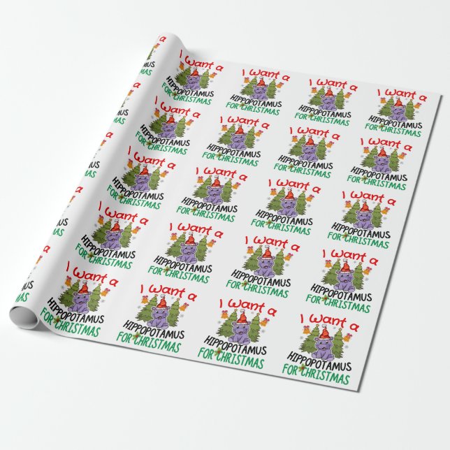 Papel De Regalo Quiero Hipopótamo Para Navidades Poster De Camiset (Desenrollado)