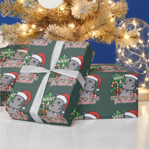 Papel De Regalo Quiero un hipopótamo para Navidad Familia de hipop