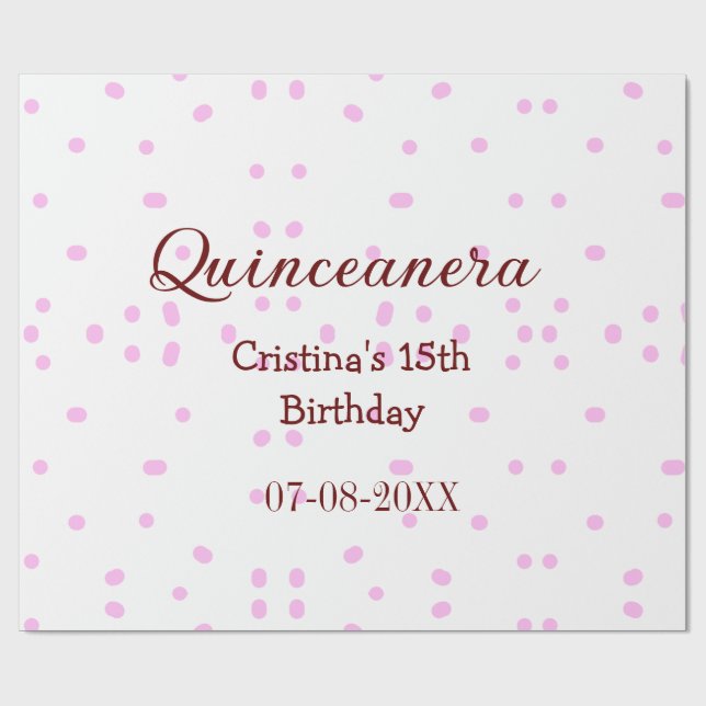 Papel De Regalo Quinceanera anos 15 años añadir puntos rosados (Superficie plana)