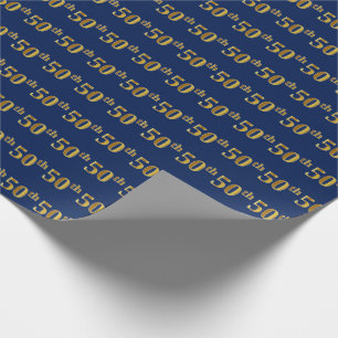 Papel De Regalo Quincuagésimo) acontecimiento azul, falso del oro