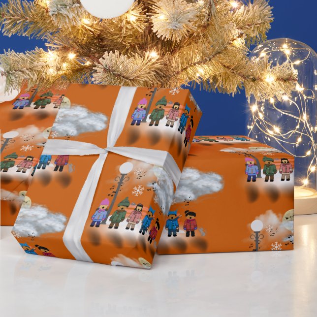 Papel De Regalo Quinteto festivo sobre Navidades Naranjas quemados (Vacaciones)