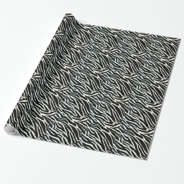 Papel De Regalo RAB Rockabilly Estampado de Cebra Negro y Blanco (Desenrollado)