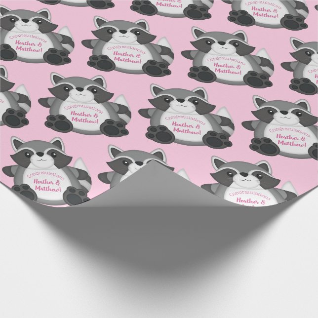 Papel De Regalo Raccoon Baby Shower Pink (Esquina)