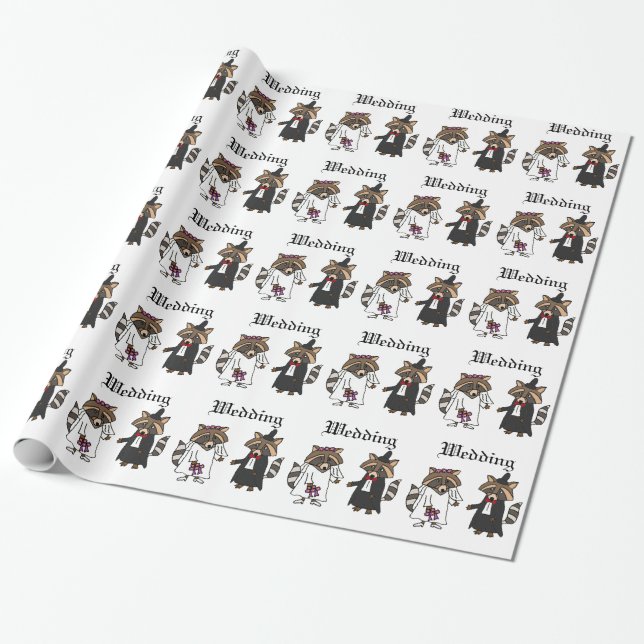 Papel De Regalo Raccoon Bride divertida y Groom Boda Art (Desenrollado)