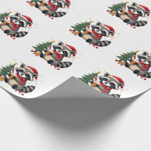 Papel De Regalo Raccoon Con Sombrero Santa Para Las Vacaciones De 