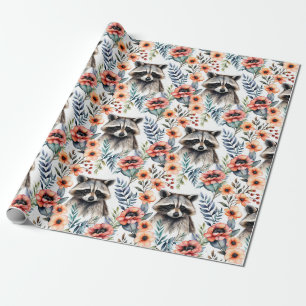 Papel De Regalo Raccoon lindo entre las flores