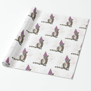 Papel De Regalo Raccoon Partying - Animales que tienen un Fiesta