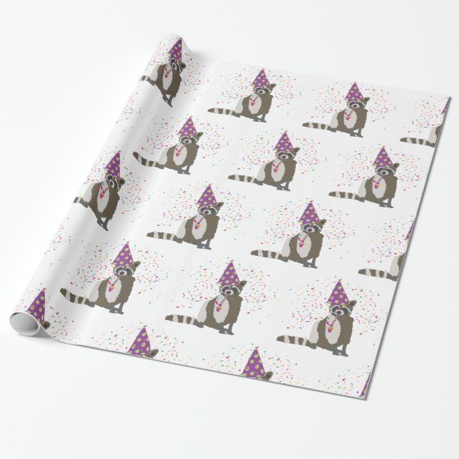 Papel De Regalo Raccoon Partying - Animales que tienen un Fiesta (Desenrollado)