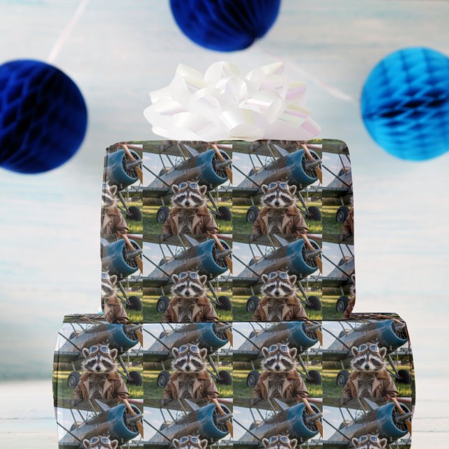 Papel De Regalo Raccoon Pilot Airplane Funny Photo Birthday (Subido por el creador)