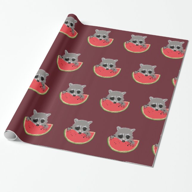 Papel De Regalo Raccoon Watermelon (Desenrollado)