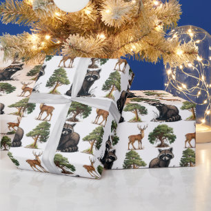 Papel De Regalo Raccoon y Deer Woodland