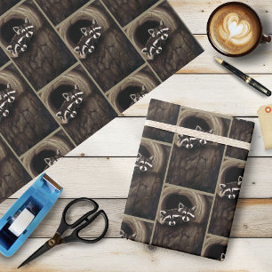 Papel De Regalo Raccoons Brown Cute Tree