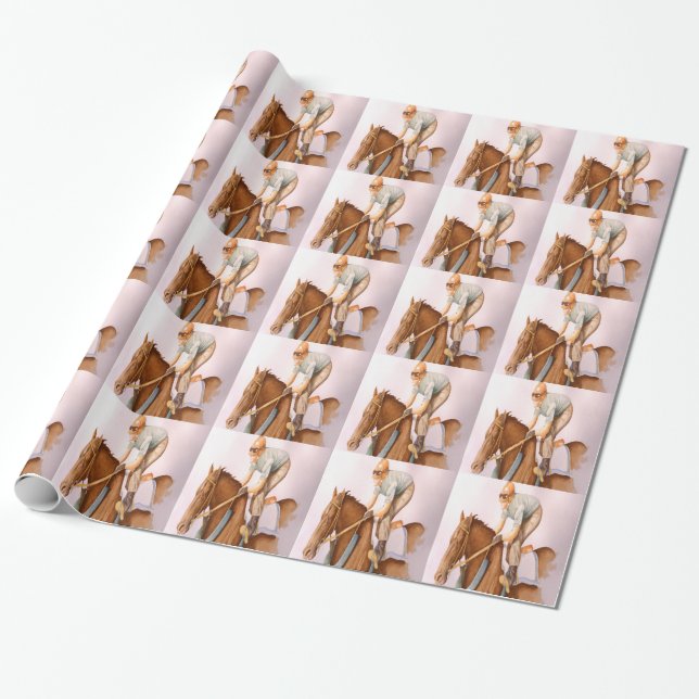 Papel De Regalo Race Horse y Jockey (Desenrollado)