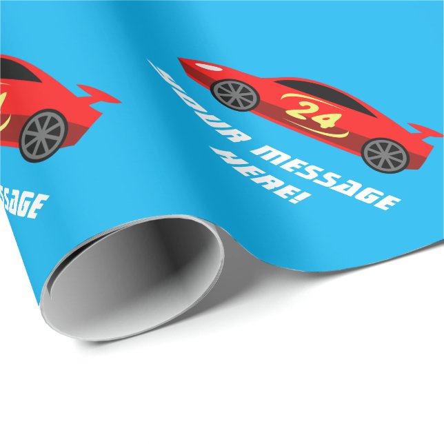 Papel De Regalo Racecar de juguete rojo, fiesta de cumpleaños pers (Esquina del rollo)