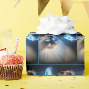 Papel De Regalo Ragdoll Cat Con Mariposa De Neón Azul