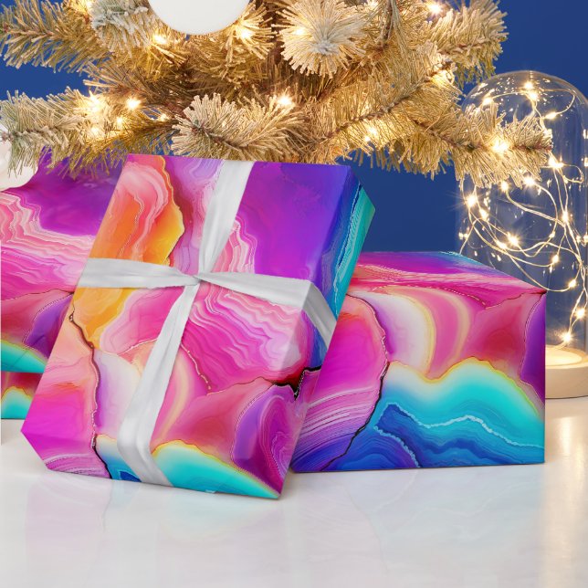 Papel De Regalo Rainbow Agate | Vibrant Abstract Stone Pattern (Vacaciones)