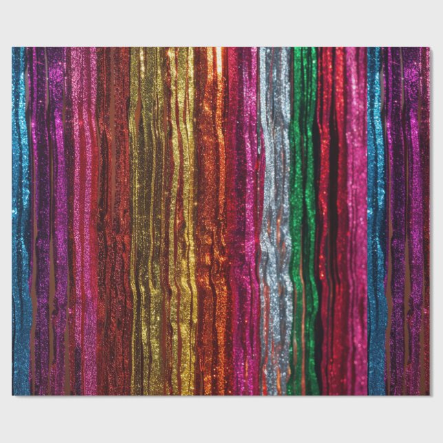 Papel De Regalo Rainbow Glitter Tinsel Strands PartyWrapping Paper (Superficie plana)