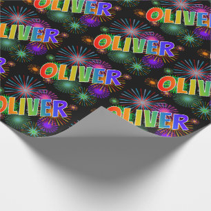 Papel De Regalo Rainbow Nombre "OLIVER" + Fireworks