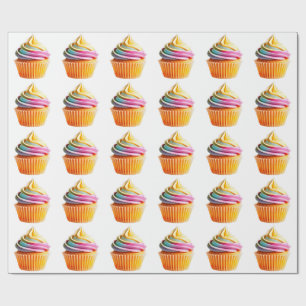 Papel De Regalo Rainbow Swirl Cupcake with Colorful Wrapper