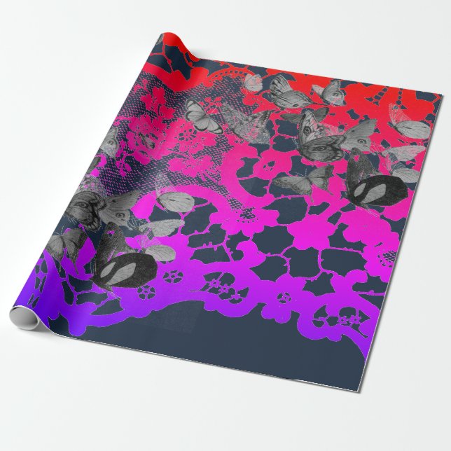 PAPEL DE REGALO RAINBOW Y BUTTERFLIES ANTIGUO LACE GIFT WRAPPING (Desenrollado)