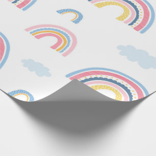 Papel De Regalo Rainbows Boho Blue Rosa Yellow Fun Cum