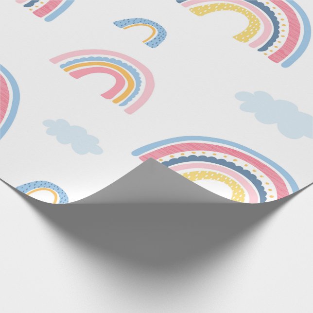 Papel De Regalo Rainbows Boho Blue Rosa Yellow Fun Cum (Esquina)