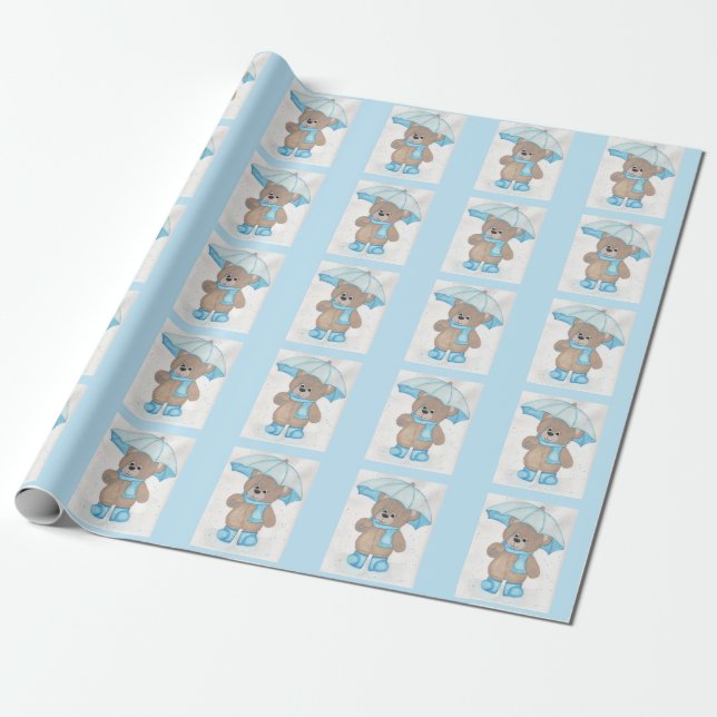 Papel De Regalo Rainy Daze Teddy Bear (Desenrollado)