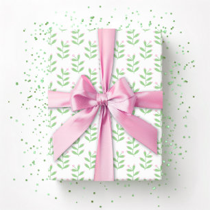 Papel De Regalo Rama de bayas en rosa y verde