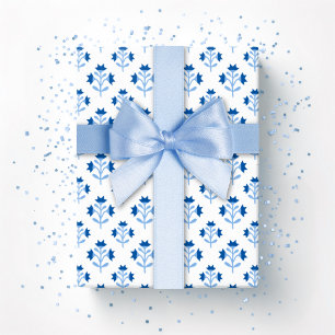 Papel De Regalo Rama de flores en porcelana azul