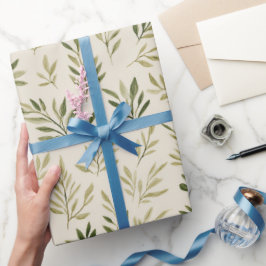 Papel De Regalo Rama de olivo beige oliva suave patrón de acuarela