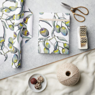Papel De Regalo Rama de olivo mágica acuarela pintada a mano