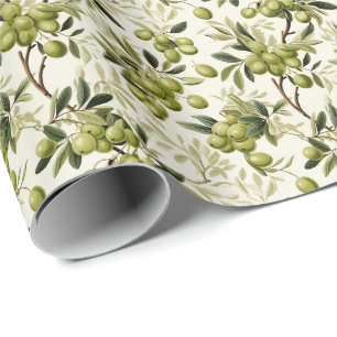 Papel De Regalo Rama de olivo verde patrón mediterráneo