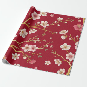 Papel De Regalo Rama de Oro de Flor de Cerezo Elegante