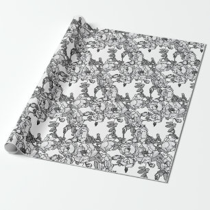 Papel De Regalo Rama de rosa escala de grises