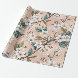 Papel De Regalo Rama de Sakura de Melocotón Suave Patrón Botánico