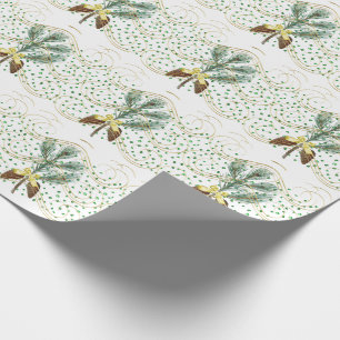 Papel De Regalo Rama Evergreen y arco dorado