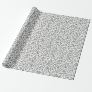 Papel De Regalo Rama floral azul pequeña blanca cálida