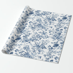 Papel De Regalo Rama Floral Azul Toile Repetición Envoltura Fiesta