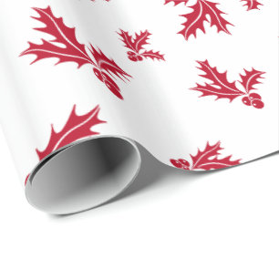 Papel De Regalo Rama Roja de Bayas y Hojas de Acebo