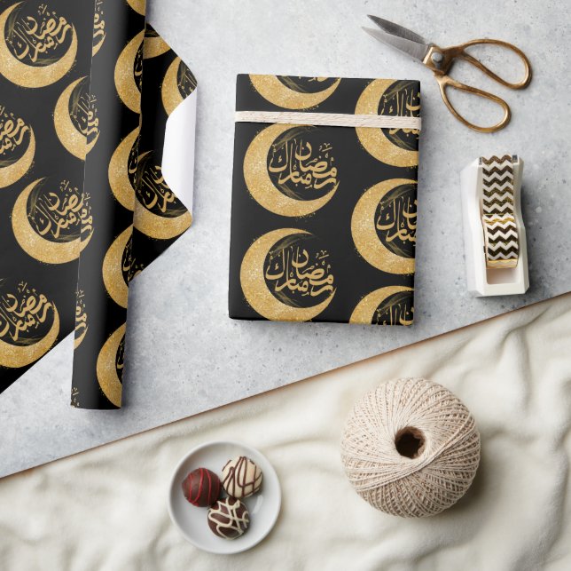 Papel De Regalo Ramadán negro y oro Mubarak | Regalo de Ramadán (Artesanía)
