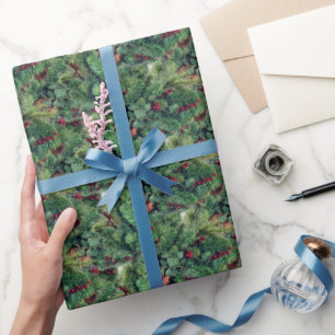 Papel De Regalo Ramas de árbol de Navidad terrosas y piñas