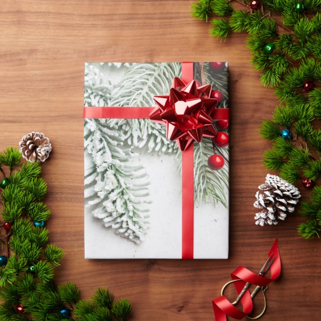 Papel De Regalo Ramas de árbol de pino nieve Navidad (Regalo de vacaciones)